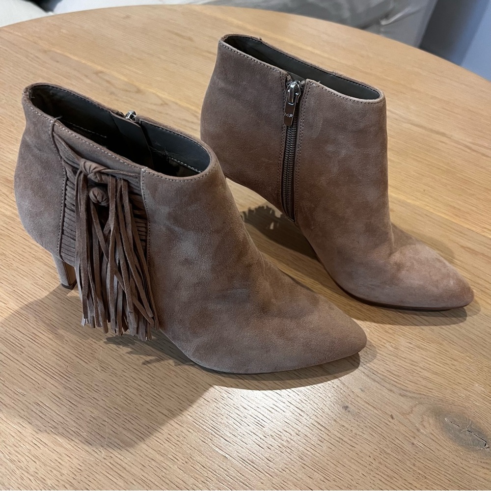 Marc Fisher Tan Fringe Heel Booties